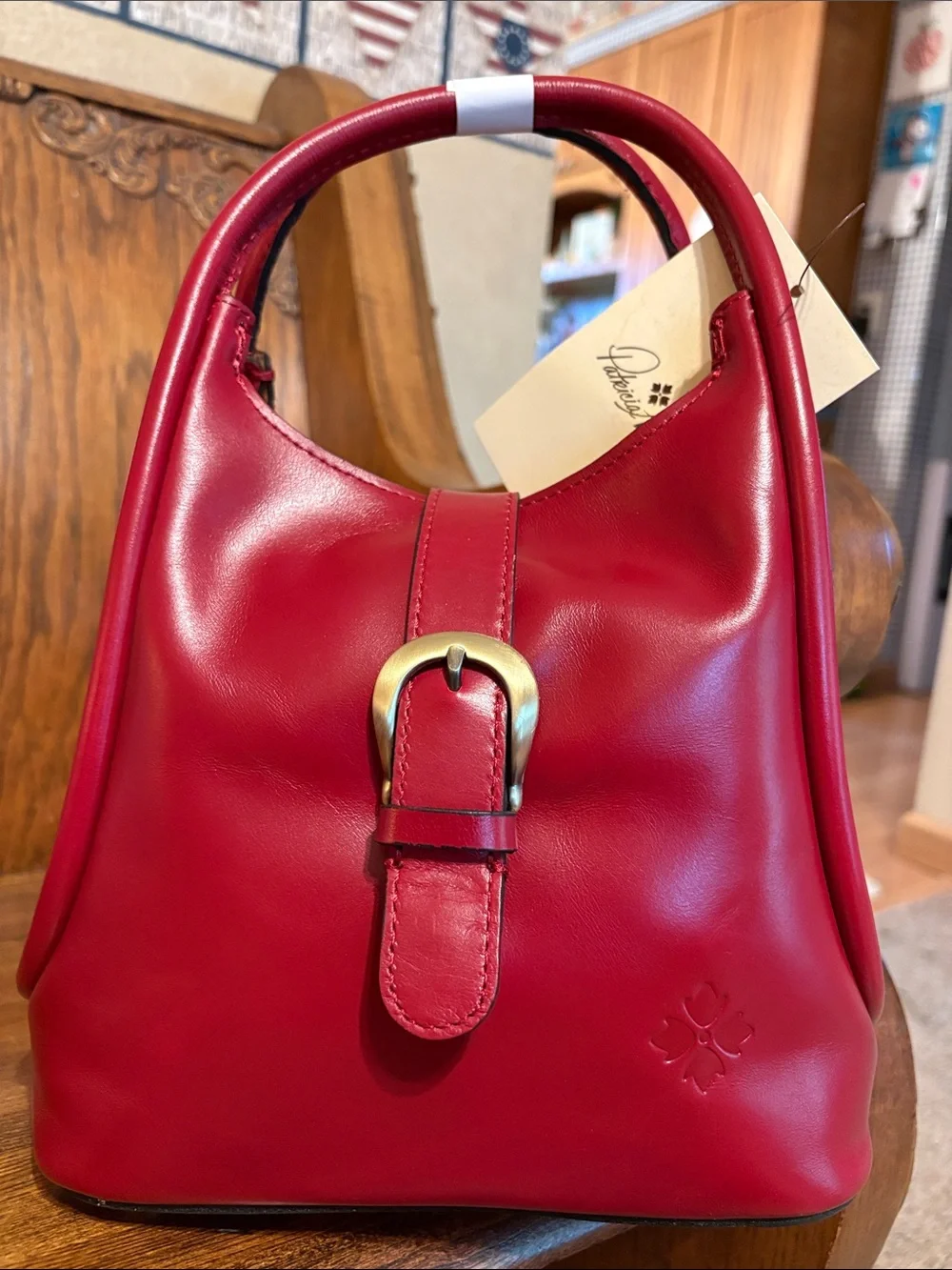 NWT-Patricia Nash-Leather-Halina-Top Handle Hobo w/Strap-Buckle-Berry Red-$199 - Picture 2 of 16